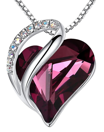 Leafael Valentine's Day Gift Necklaces for Women, Infinity Love Birthstone Heart Crystal Pendant, Birthday Anniversary Jewelry for Wife, Mom, and Her, Silver Plated, 18" + 2" Adjustable Chain