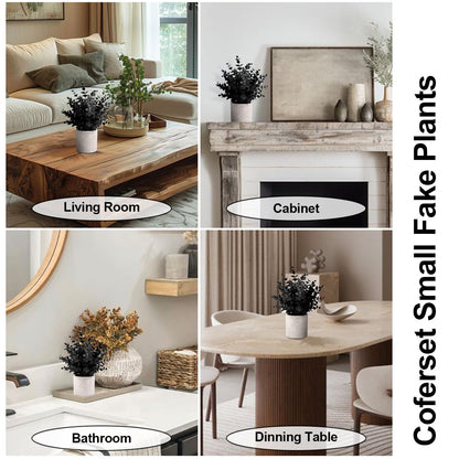 2 Pack Black Fake Eucalyptus Small Fake Plants Potted Artificial Plants for Halloween Decorations Shelf Desk Home Farmhouse Room Coffee Table Bathroom Decor(Black)