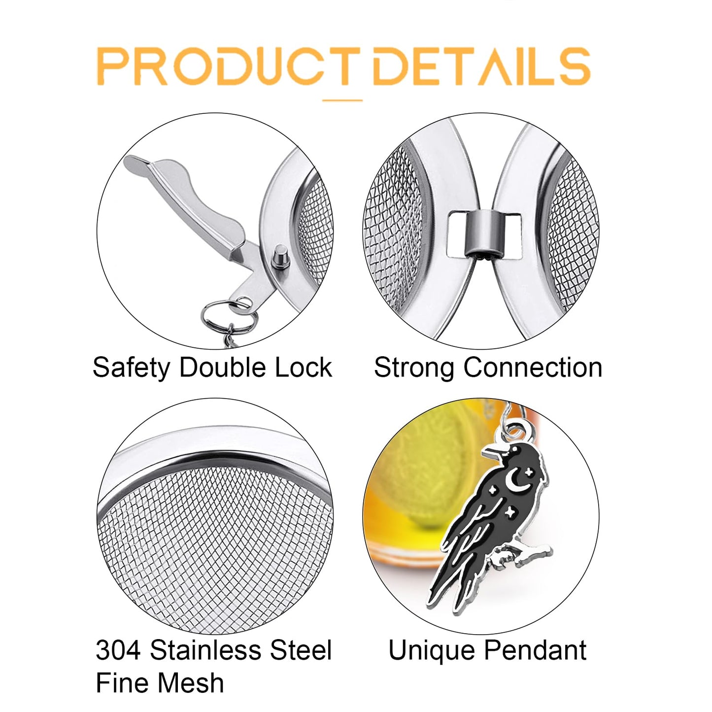 TeaSanavie 2 Pack Halloween Themed Tea Infuser - Gothic Loose Leaf Tea Steeper with Black Raven & Skull Butterfly Charm, 304 Stainless Steel, Perfect Spooky Tea Gift