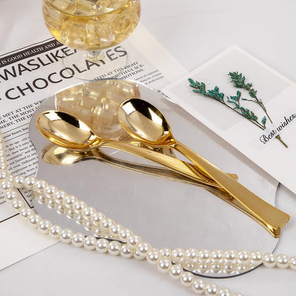 Liacere 360Pcs Plastic Spoons - 6.7 inch Heavy Duty Plastic Spoons-Heavyweight Gold Disposable Spoons-Gold Silverware for Halloween &Chrismas And Daily Using&Thanksgiving