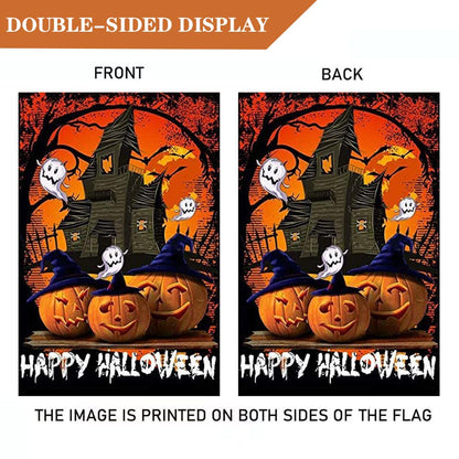 LHSION Happy Halloween House Flag 28 x 40 Inch Pumpkin Ghosts Decorative Double Sided Flag for Farmhouse Yard Holiday Outdoor Decoration
