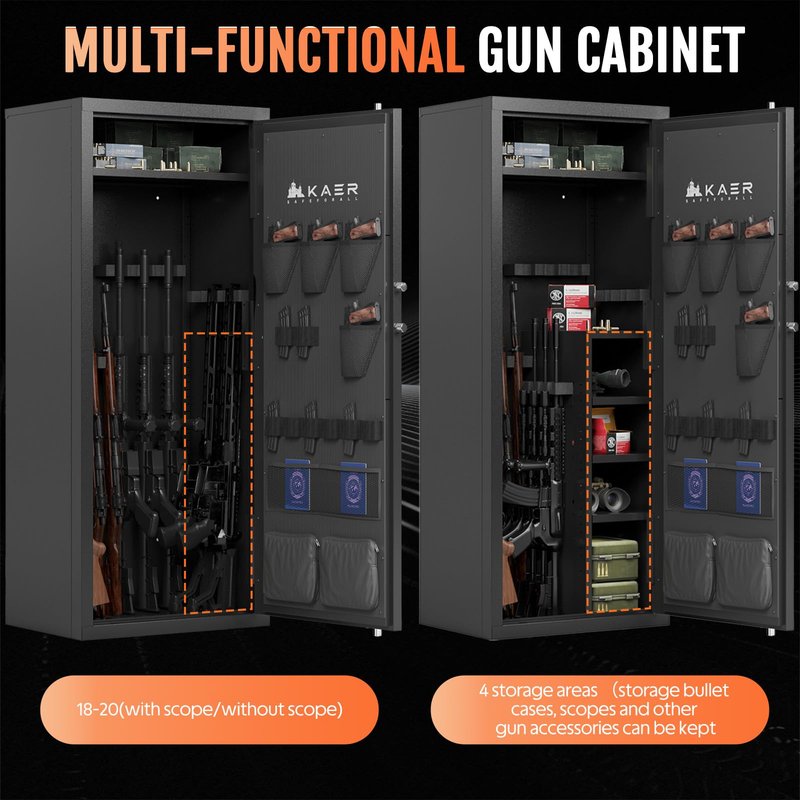 KAER Large Biometric Gun Safe for Rifles and Pistols,Storage 20-25 Firearms (with/Without Scopes),Gun Cabinet with Adjustable Storage/Pistol Pouches Rifle Safe for Home Defense,Hunting,Shooting,AR-15