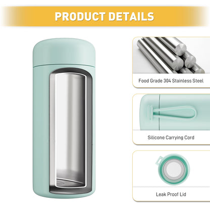 Exllena Small Water Bottle 10oz, Small Insulated Water Bottle for Hot&Cold Drinks, Water Bottle Purse with Carry Handle - 100% Leakproof Perfect for School, Travel...(Mint)