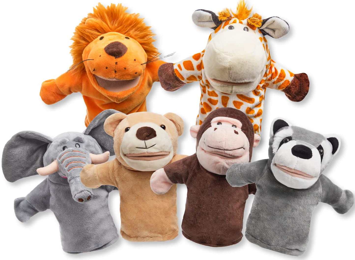JOYIN Animal Friends Deluxe Kids Hand Puppets with Working Mouth (Pack of 6) for Imaginative Play, Show Theater, Easter/Birthday Party Supplies
