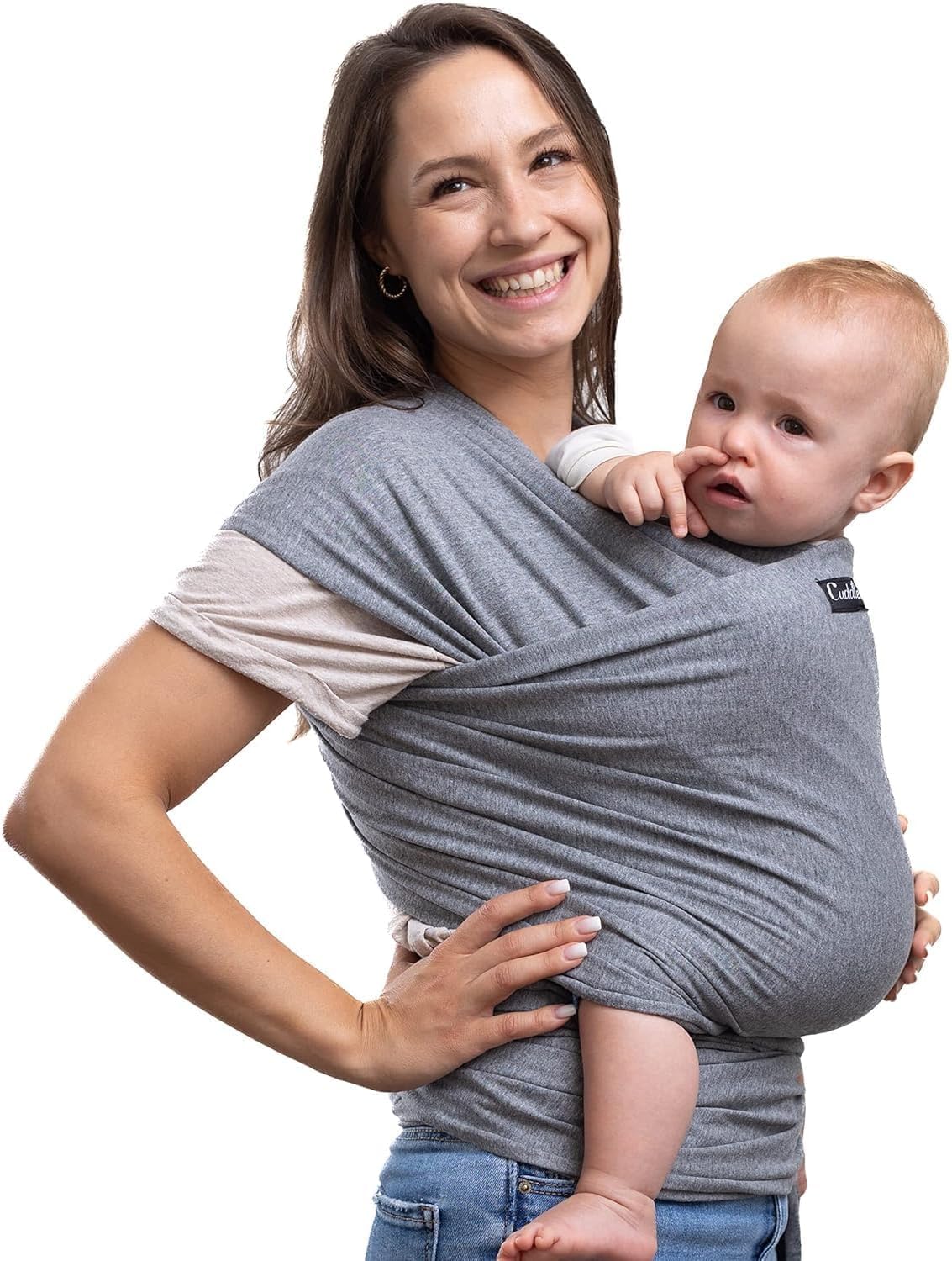 Baby Wrap - Best Baby Carrier by CuddleBug - Available in 9 Colors | 4-in1 Ring Sling: Baby Sling Wrap, Post Postpartum Belt, Nursing Cover, Baby Carrier Wrap | Great Infant Carrier (Grey)