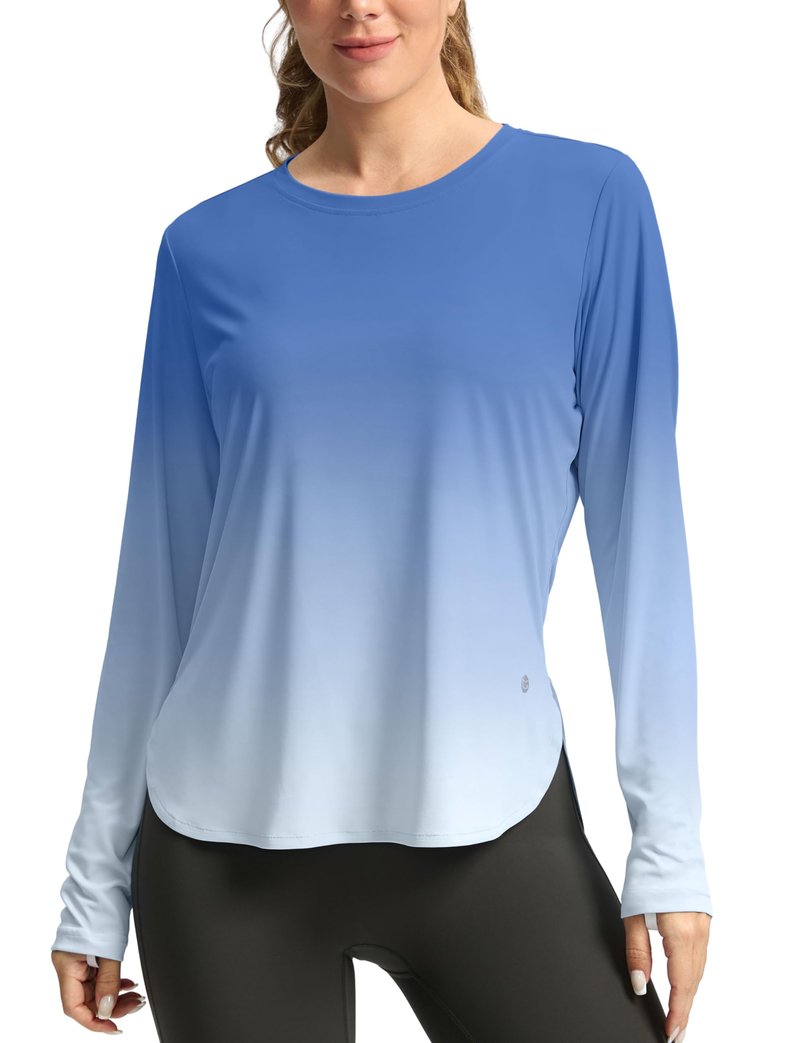 Women's Sun Shirts UPF 50+ Long Sleeve UV Protection Shirt Lightweight Quick Dry Workout Hiking Tops for Women(Blue/White Gradient,L)