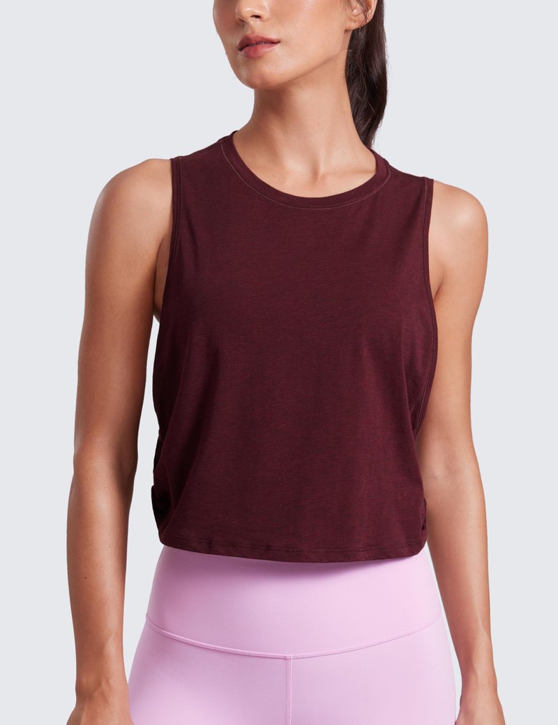 CRZ YOGA Pima Cotton Large Armhole Tank Tops for Women - Workout Sport Athletic Yoga Running Gym Loose Crop Sleeveless Shirts Deep Armhole-Berry Heather X-Small