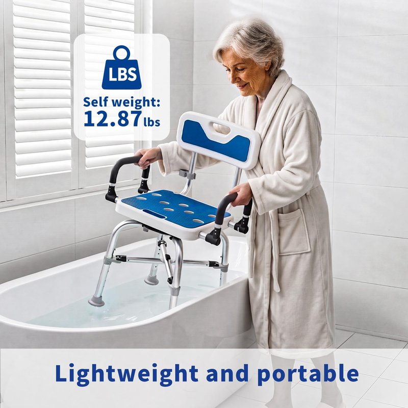 360° Swivel Shower Chair with Arms and Back, Heavy Duty 500 lbs Bariatric Bath Bench for Seniors Elderly Disabled Adults, Upgraded Adjustable Height Shower Stool for Inside Shower Stall
