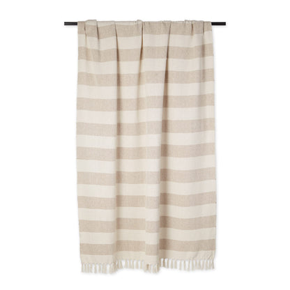 DII Rustic Farmhouse Cotton Cabana Striped Blanket Throw with Fringe, 50 x 60 - Cabana Striped Stone
