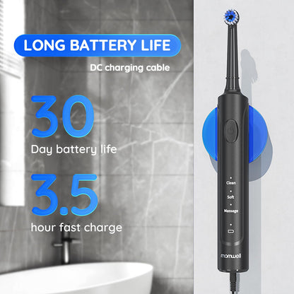 Mornwell Electric Toothbrush USB Fast Charging 3 Modes Rotary Toothbrushes Rechargeable Spin Toothbrushes with 4 Round Brush Heads for Adults & Kids Over 8 Years Old