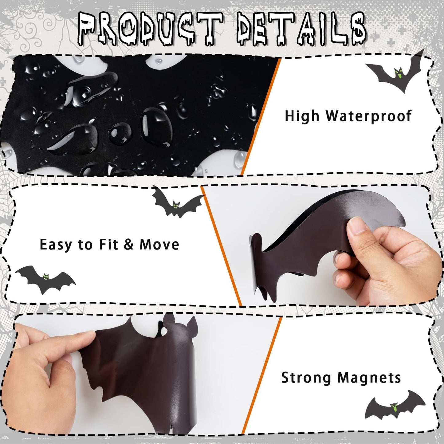 24pcs Halloween Decorations Outdoor Magnetic Bats for Garage Door Decorations with Glowing Eye Stickers Fridge Car Decor