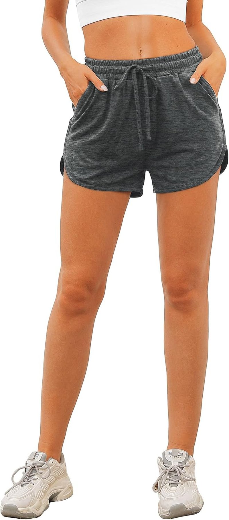 Aloodor Women's Athletic Running Shorts - Dolphin Style with Pockets & Adjustable Drawstring