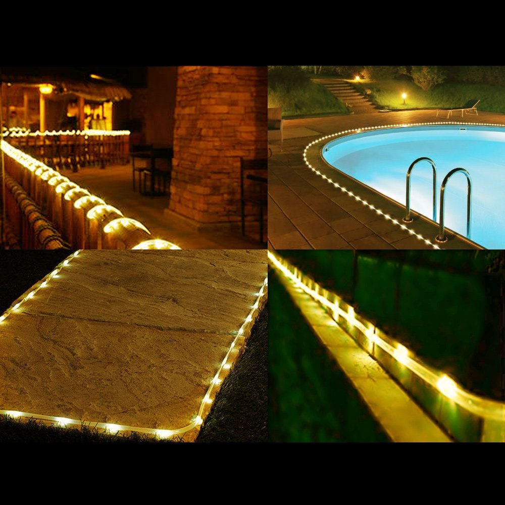BXROIU Solar Rope Lights 100 LEDs String Lights Starry Fairy Lights,33 ft/10meter Waterproof Outdoor Tube for Patio, Garden, Party (Warm White)