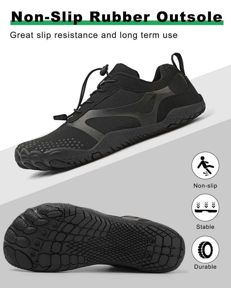 todaysunny Barefoot Shoes Mens Womens Minimalist Cross Training Shoes with Wide Toe Box Athletic Zero Drop Trail Walking Hiking Running Sneakers Black
