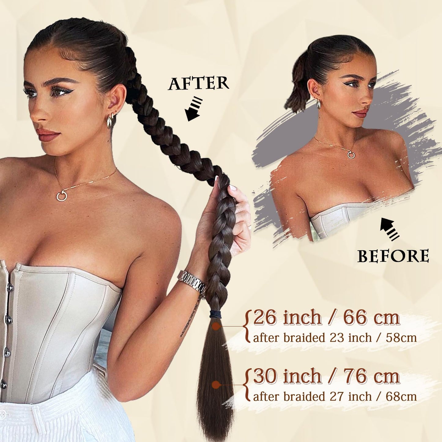 Sofeiyan Long Braid Ponytail Extension with Hair Tie Straight Sleek Wrap Around Hair Extensions Braid Pony Tail Fluffy Natural Soft Synthetic Hairpieces for Women Daily Wear, 26 inch-Ash Blonde