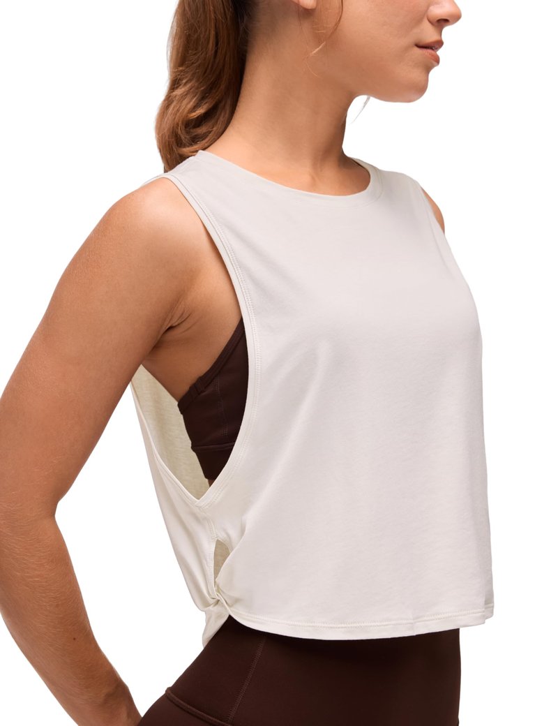 CRZ YOGA Pima Cotton Large Armhole Tank Tops for Women - Workout Sport Athletic Yoga Running Gym Loose Crop Sleeveless Shirts White Apricot Large