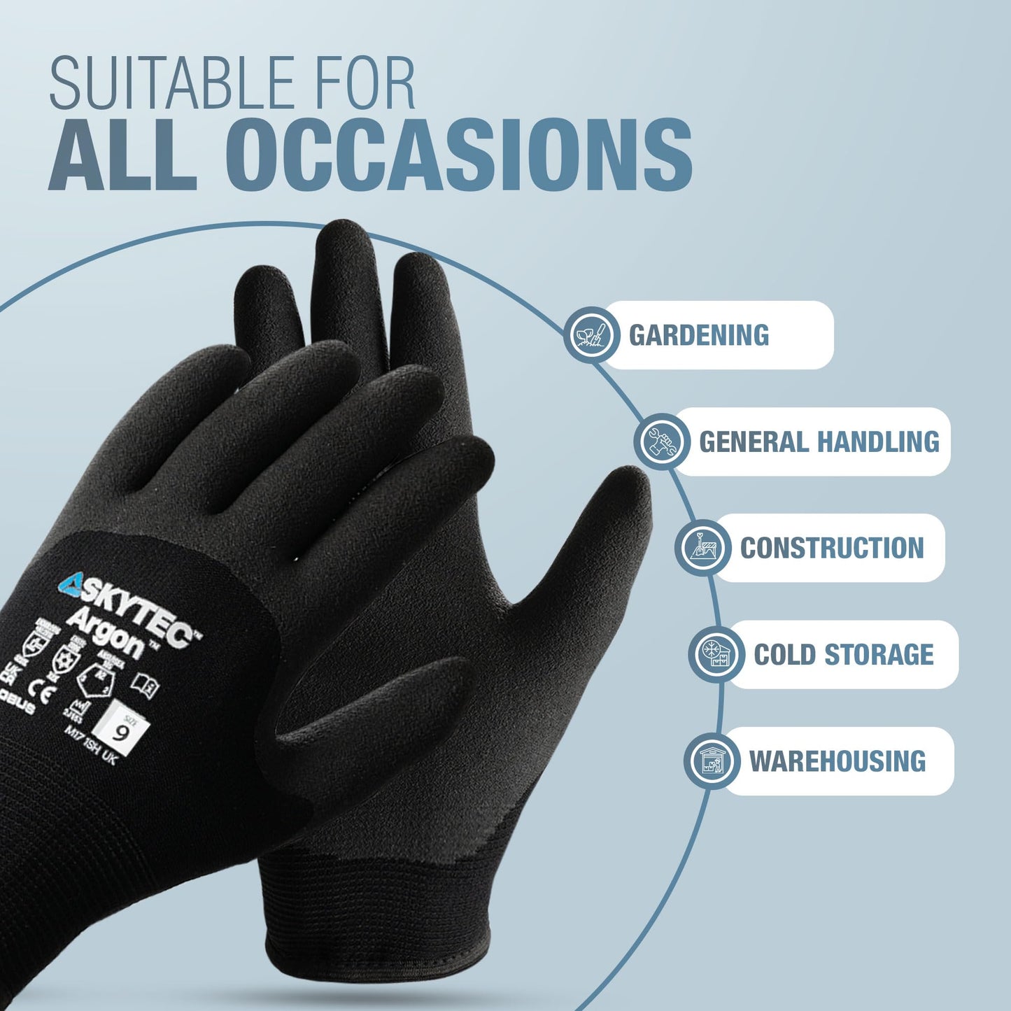 Skytec Thermal Safety Work Gloves - Pack of 2 Pairs Heavy Duty Gardening Gloves for Women & Men - Lightweight, Water-Resistant & Argon Insulated Nylon - Medium