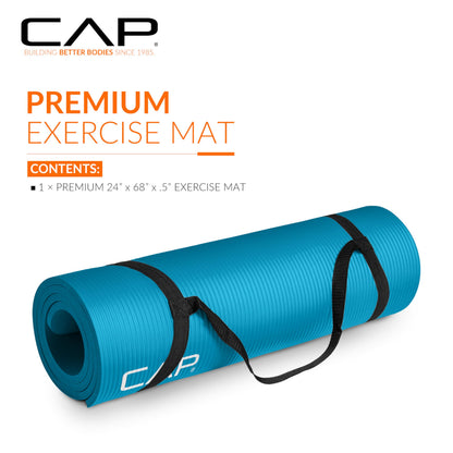 CAP Barbell 1/2-Inch High Density Exercise Yoga Mat with Strap | Multiple Options