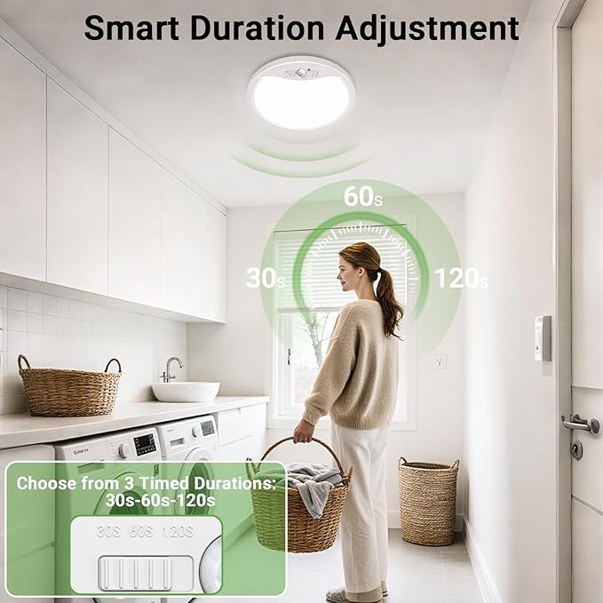zemty 9inch 18W Motion Sensor Ceiling Light Wired, 3 Sensing Modes Motion Activated Closet Lights White, 3000K/4000K/6500K Waterproof LED Ceiling Lamp for Pantry Closet Shower Hallway-1Pack