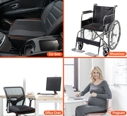 Car Seat Cushion, Comfort Memory Foam Car Cushions for Driving - Sciatica & Lower Back Pain Relief, Driver Seat Pillow for Auto, Office Chair, Wheelchair - Black