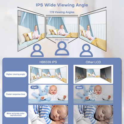 HelloBaby Baby Monitor with Camera and Audio, Video Baby Monitors Night Vision, Pan 320°& Tilt 120° Without WiFi, 3.2’‘ IPS Display 2-Way Talk, ECO Mode, 1000ft, 8 Lullabies and 8 Languages (HB6339)