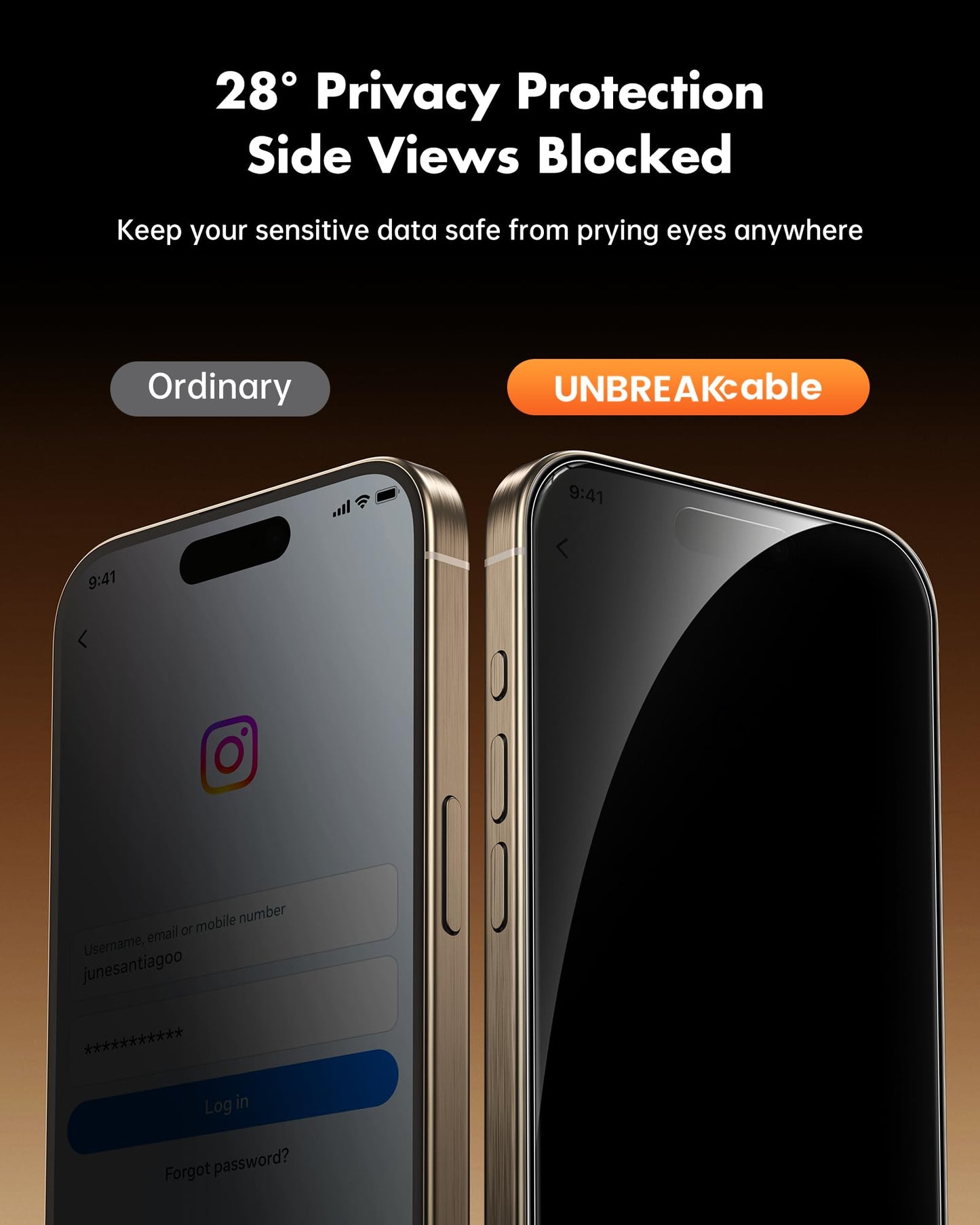 UNBREAKcable Privacy Screen Protector for iPhone 14/ iPhone 13/13 Pro, Tempered Glass [True 28°Anti Spy] [9H Hardness] [Case Friendly] Private Protector for iPhone 6.1" - 2 Pack