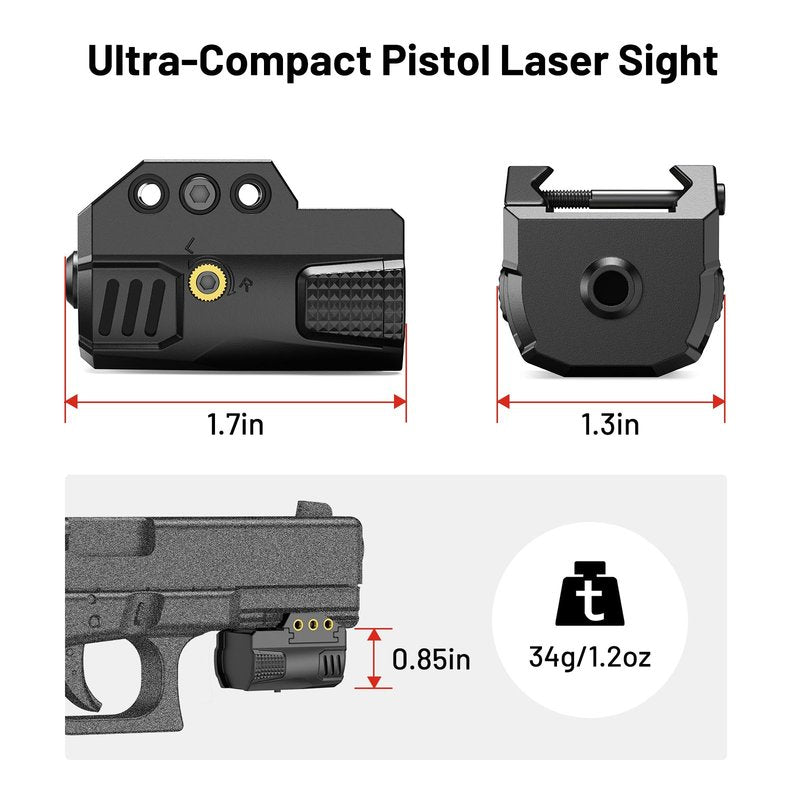 EZshoot Sub-Compact Pistol Laser Sight, Red Laser Sight for Pistol Handgun, Rechargeable Low Profile Laser Beam for 21MM Picatinny Rail Mount, Strobe Mode Available, Ambidextrous Switch