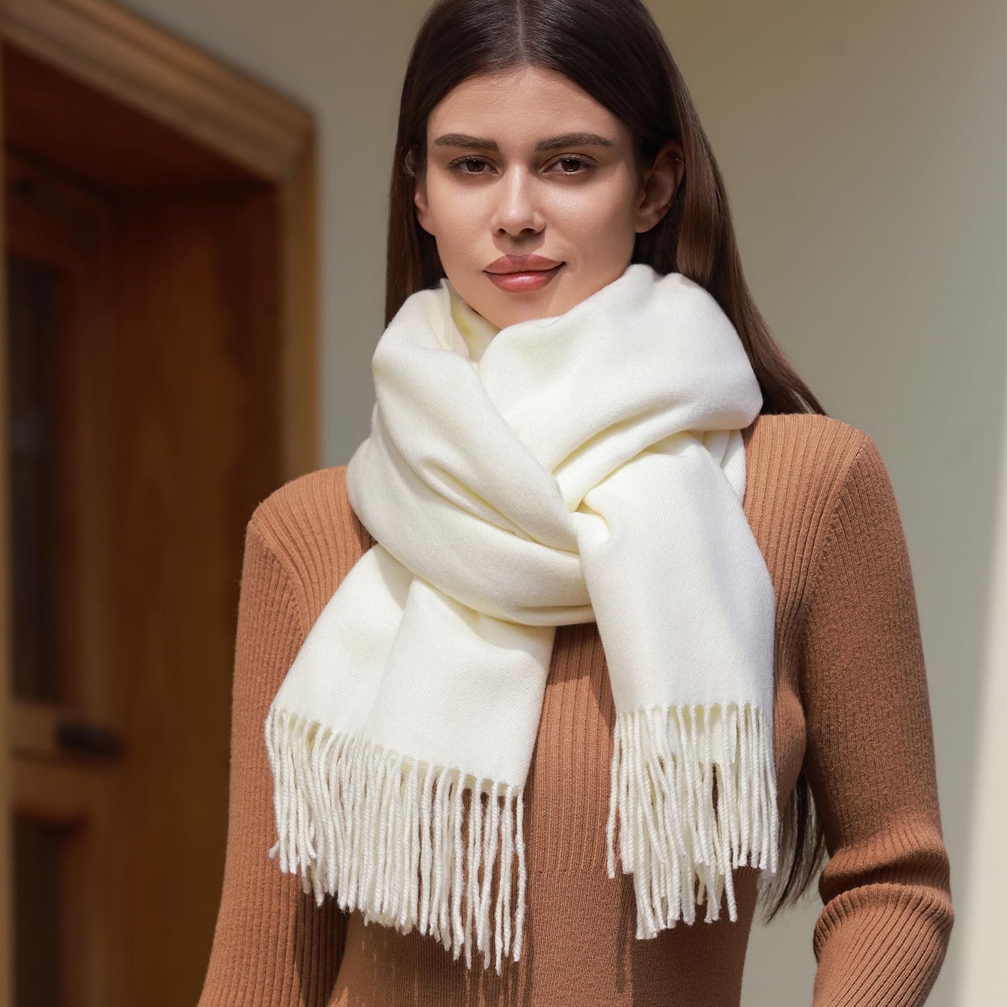 RIIQIICHY Women Scarf Ivory Pashmina Shawls and Wraps for Wedding Ladies Winter Scarves