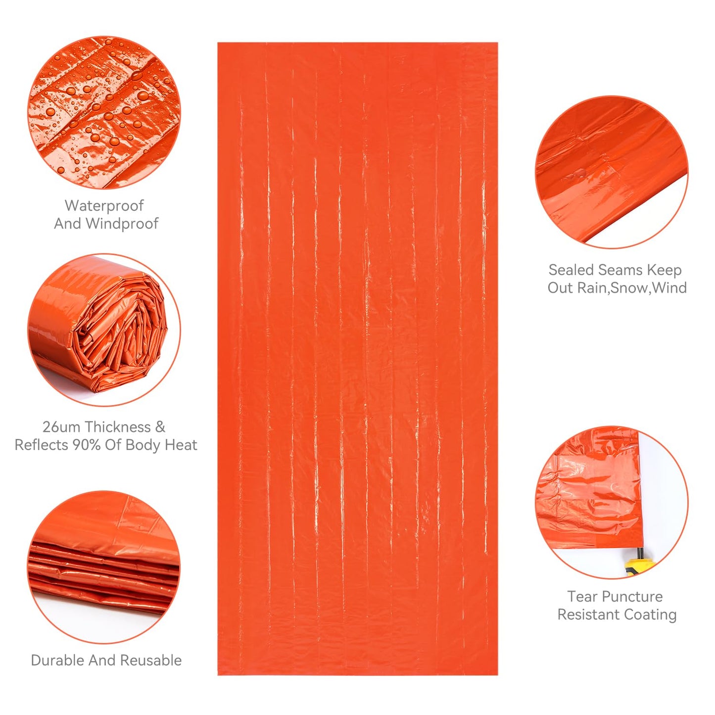 Esky Emergency Sleeping Bag, 2 Pack Survival Bag Portable Thermal Bivy Sack, Waterproof Lightweight Emergency Blanket Survival Gear with Compass for Camping Hiking Outdoor Adventure