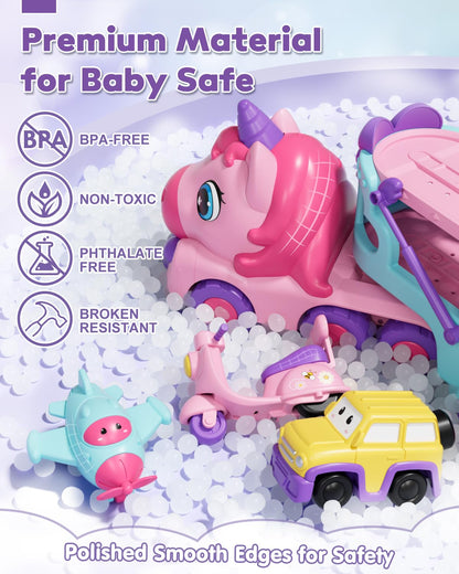 Lehoo Castle Toddler Toys for 1 2 3 Year Old Girls, Unicorn Gifts for Girls, 2 Year Old Cars Toys for kids, Birthday Gifts Carrier Truck with Light & Music