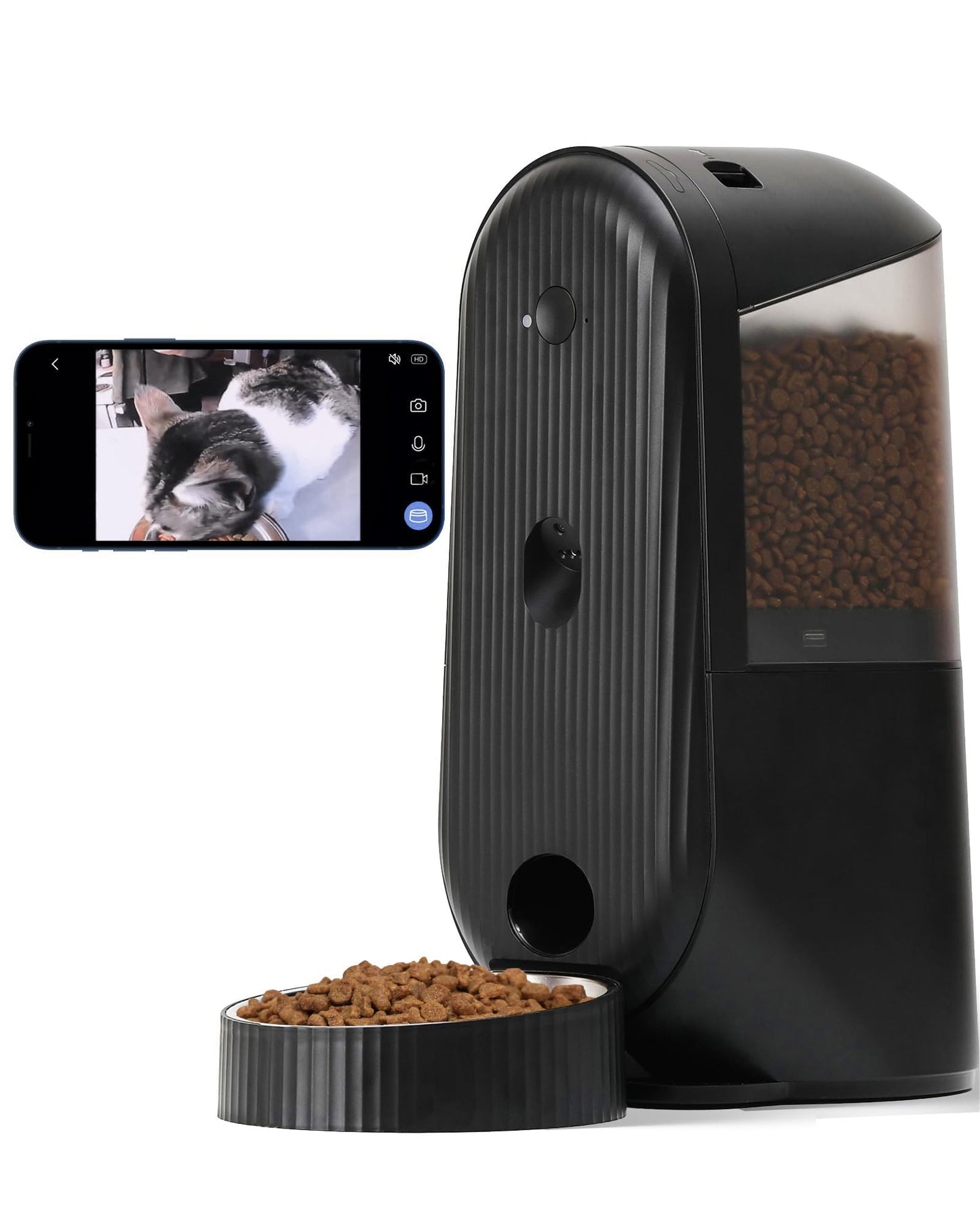 FUKUMARU Automatic Cat Feeder, 2 in 1 Automatic Pet Feeders with Camera and Audio, Support DIY Meals and Timed Control WiFi Cat Food Dispenser