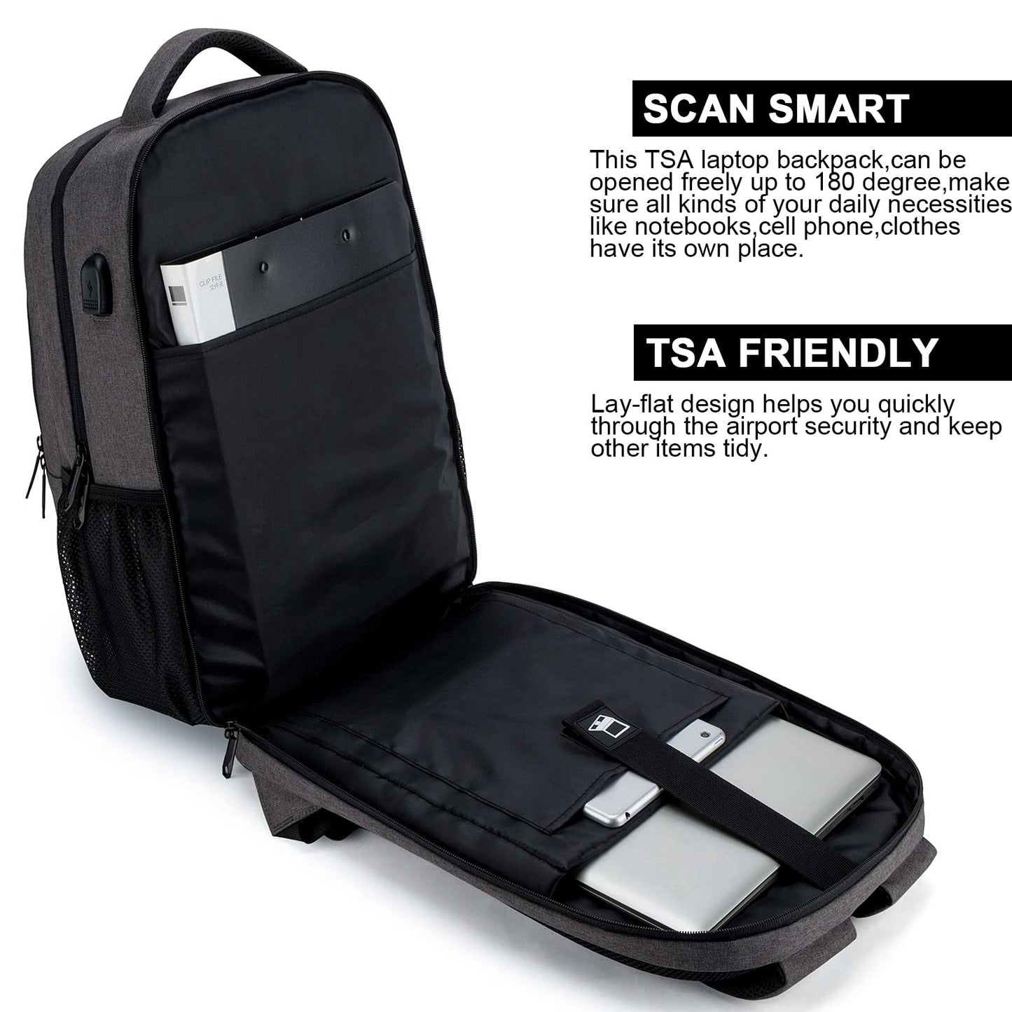 Lumesner Business Laptop Backpack with USB Charging Port; 17.3 Inch Anti Theft Travel Backpack for Men/Women; Water Resistant Computer Rucksack for School/Work/Travel