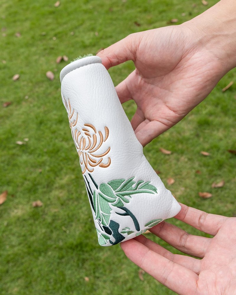 Chrysanthemum Golf Head Covers, Floral Style Blade Putter Cover, Unique Design Golf Club Covers Funny, Golf Headcovers PU Leather and Advanced Embroidery with Soft Inner Lined for Most Brands - Autumn