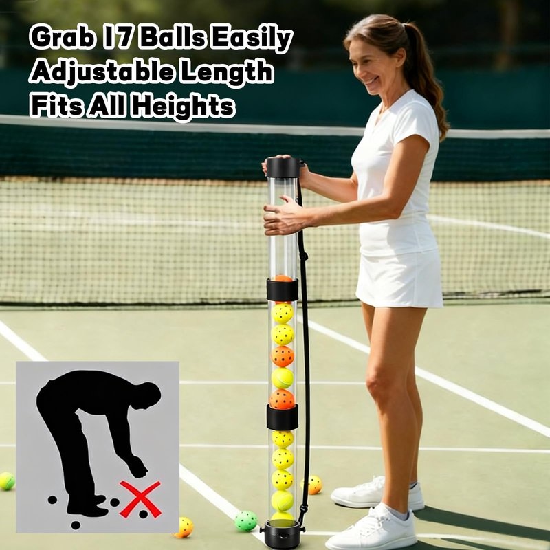 LOLYSIC Pickleball Ball Retriever 17 Ball Pickleball Tube Ball Pickup Tennis Ball Tube with Shoulder Strap, Easy Pickup Portable Pickleballs Balls Holder