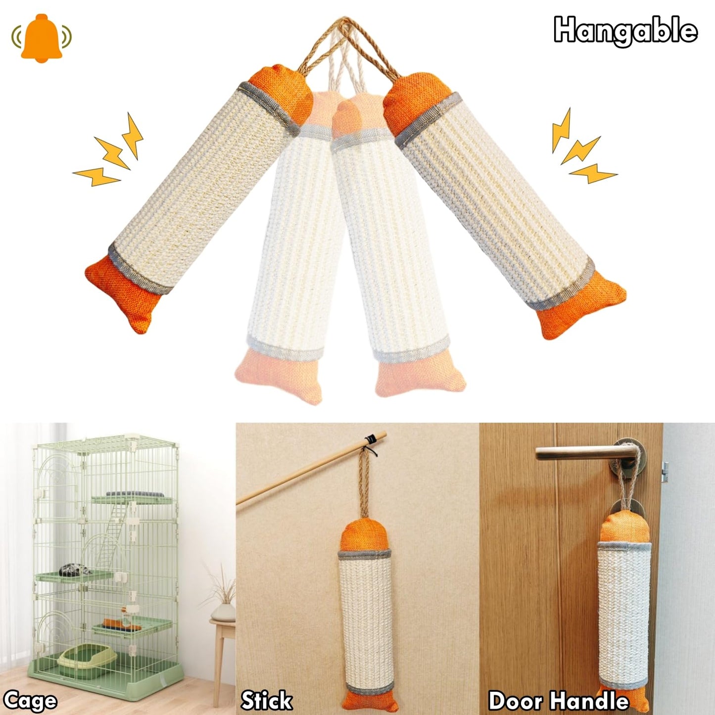 FuneeTop Cat Kicker Toy, 10 Inch Long Cat Scratcher Post, Natural Sisal Toy for Indoor Cats(Oranger and Silver)