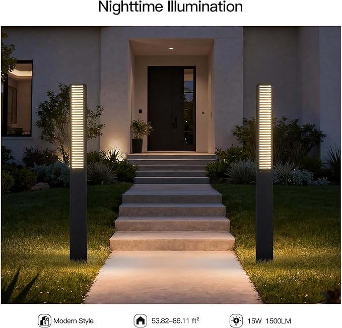Landscape Path Lights AC100-240V, 71" Tall Driveway Lights Waterproof, Modern Pathway Light Wired, LED Bollard Light, Lawn Lamp 3000K Lighting for Yard Patio Garden Walkway Sidewalk Commercial