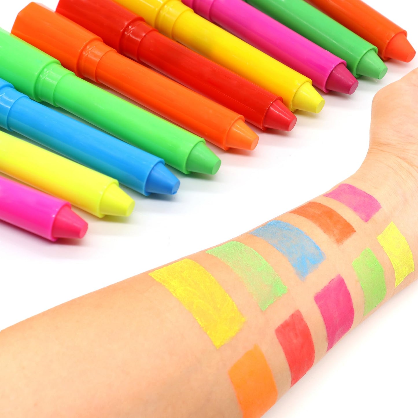 ONMAY UV Neon Face & Body Paint Stick -10 Glow-in-the-Dark Colors for Halloween, Parties, Raves-Safe Non-Toxic UV Reactive Makeup for Skin, Cosplay & Festivals