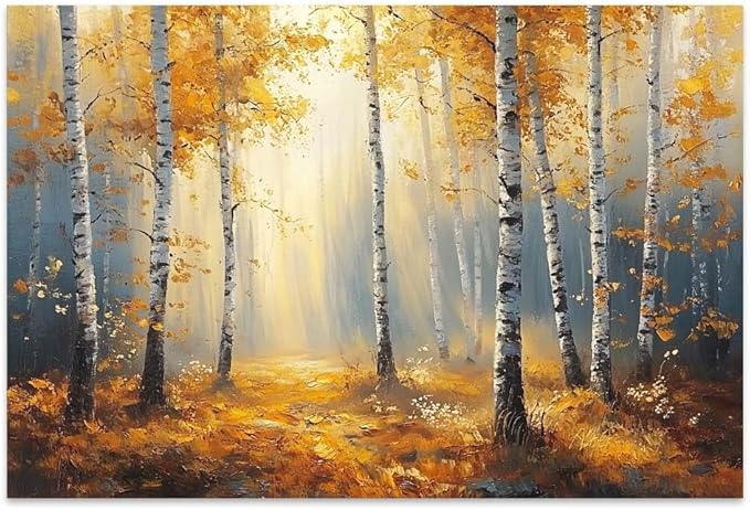 Yesad Fall Vintage Landscape Wall Art Decor, Fall Wall Art Autumn Posters Vintage Rustic Moody Pictures Wall Decor Decorations Art for Living Room Home, Canvas Artwork (Unframed,12”x8”,Birch)