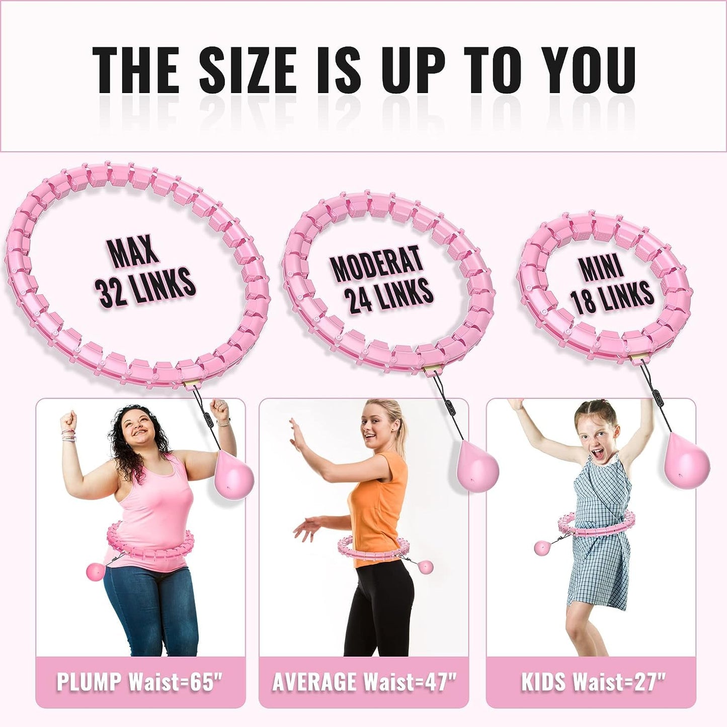 65inch 32 Knots Plus Size Quiet Weighted Hula Infinity Fitness Detachable Hoops, Smart Noiseless Infinity Hula for Women, 2 in 1 Waist and Abdominal Workout Equipment at Home