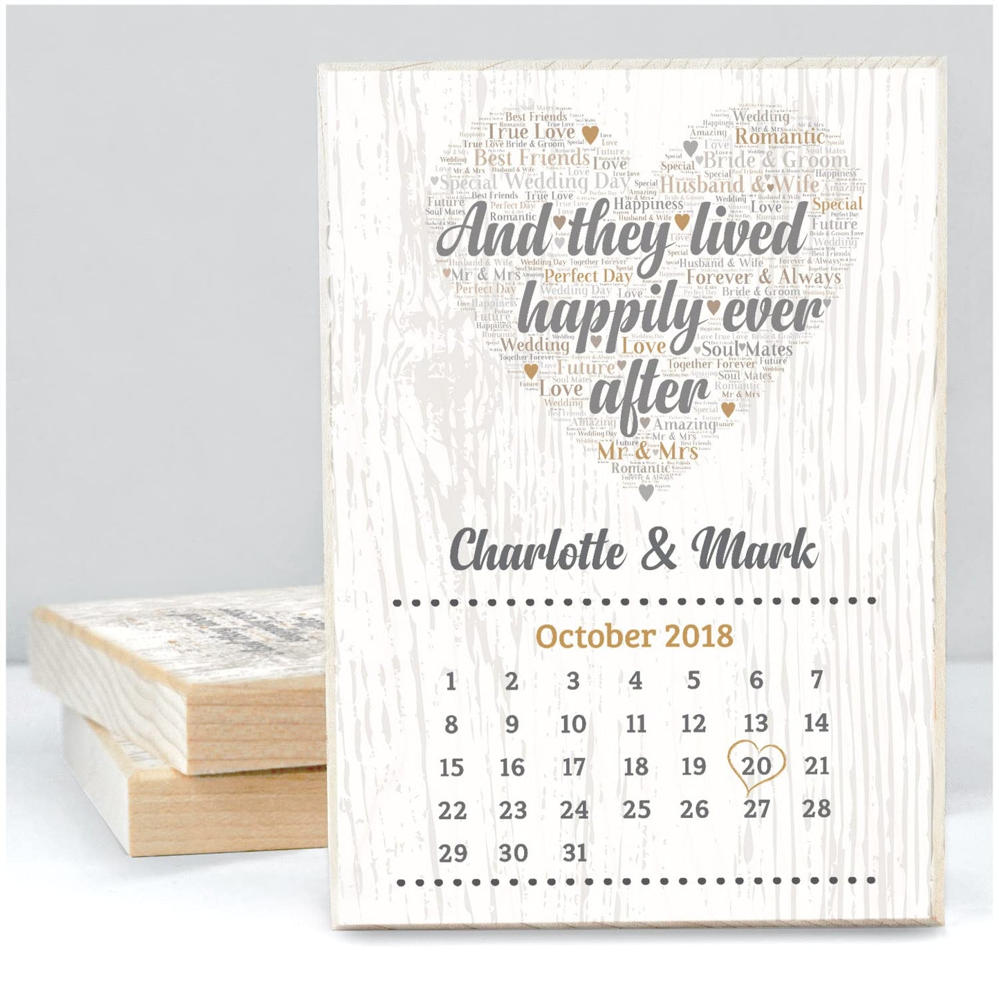Beecreative Personalised Wedding Gifts for Bride & Groom - Custom Calendar Print with Names and Date of Wedding - Personalised 'And They Lived Happily Ever' Wedding Present Keepsake