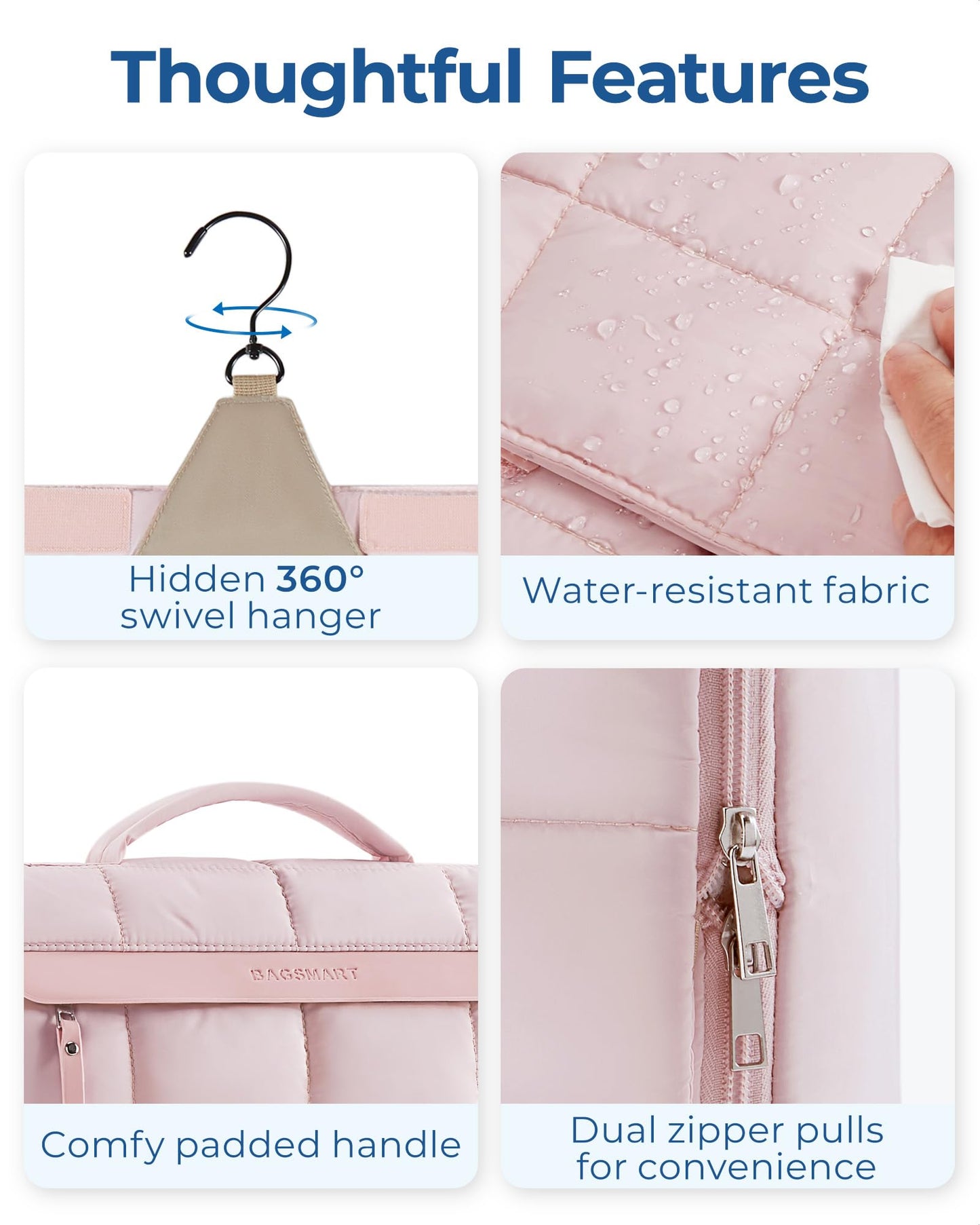 BAGSMART Travel Toiletry Bag, Extra Large Full-open Hanging Toiletry Bag for Women, Puffy Cosmetic Makeup Bag Organizer with Handle for Accessories, Essentials, Toiletries (Black 13''L)