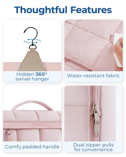 BAGSMART Travel Toiletry Bag, Extra Large Full-open Hanging Toiletry Bag for Women, Puffy Cosmetic Makeup Bag Organizer with Handle for Accessories, Essentials, Toiletries (Black 13''L)