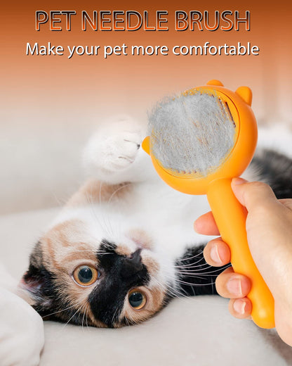 Awpland Pet Demon Brush, Cute Self Cleaning Slicker Brush for Dogs Cats Puppy Rabbit, Professional Pet Grooming Hair Removal Tool for Short & Long Hair