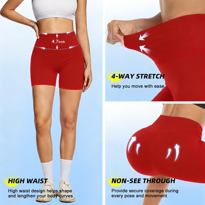 FULLSOFT High Waisted Biker Shorts for Women-5" Tummy Control Fitness Athletic Workout Running Yoga Cycling Gym Soft Spandex Shorts Women Sales Gifts Women's Clothing Outfits(Red,XX-Large-3X-Large)