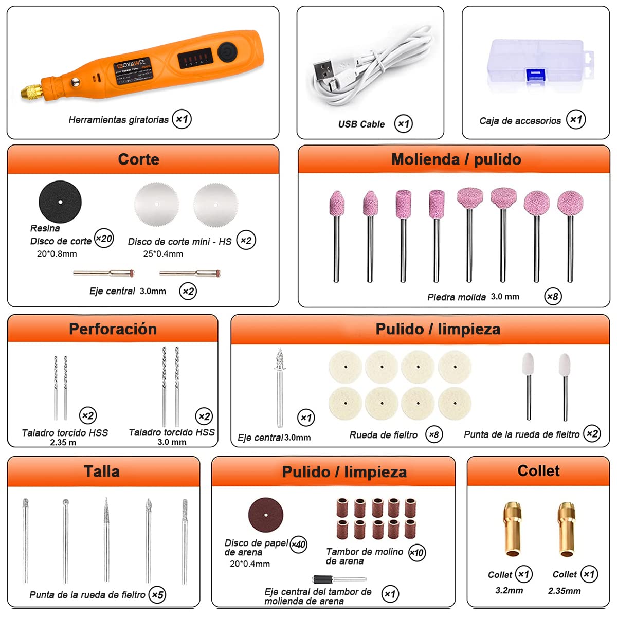 GOXAWEE Mini Cordless Rotary Tool Kit with 105pcs Accessories, USB Charging 5-Speed 18000rpm Multi-Purpose Art Craft Tool with 3.7V Li-ion Battery for Handmade Crafting and DIY Creations
