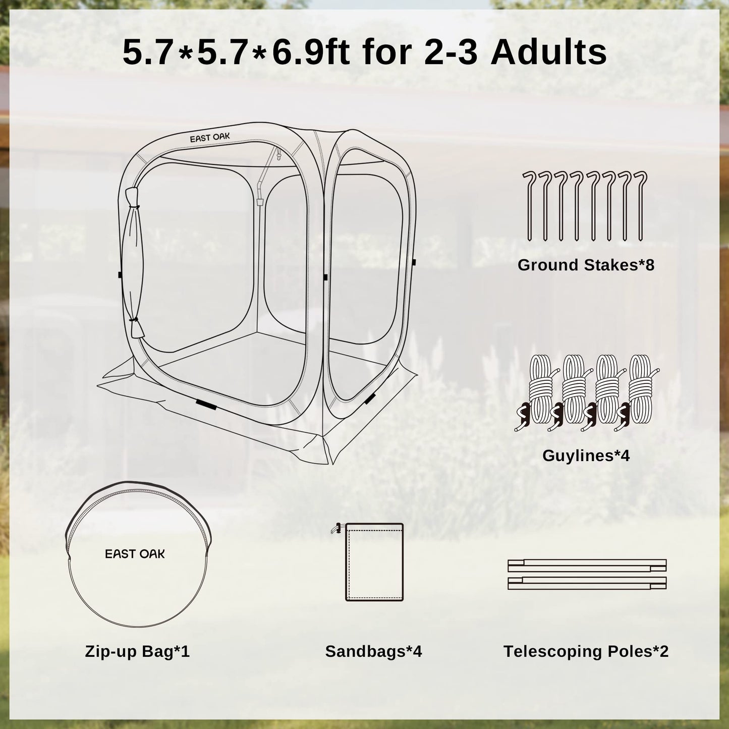 EAST OAK Screen House Tent Pop-Up, Portable Screen Room Canopy Instant Screen Tent 6 x 6 FT with Carry Bag for Patio, Backyard, Deck & Outdoor Activities, Beige