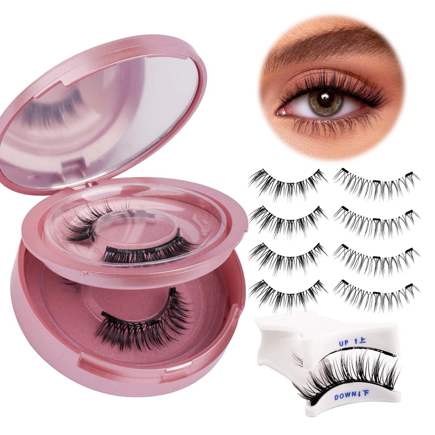 FADLASH Magnetic Eyelashes Natural Look 2 Pairs Fluffy False Eyelashes Reusable Magnetic Lashes Kit with Applicator No Glue Needed Easy to Wear and Remove (806+B7)