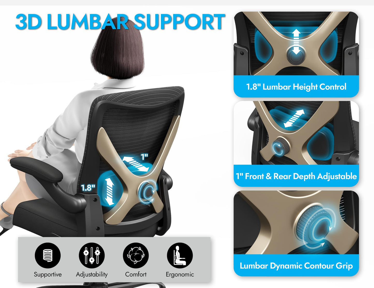 Ergalithic Ergonomic Office Chair - X-Shaped Computer Desk Chair Comfy, Gaming Chair, Office Chair with Lumbar Support, Mesh Office Chairs, Desk Chair for Long Hours(Black Gold)