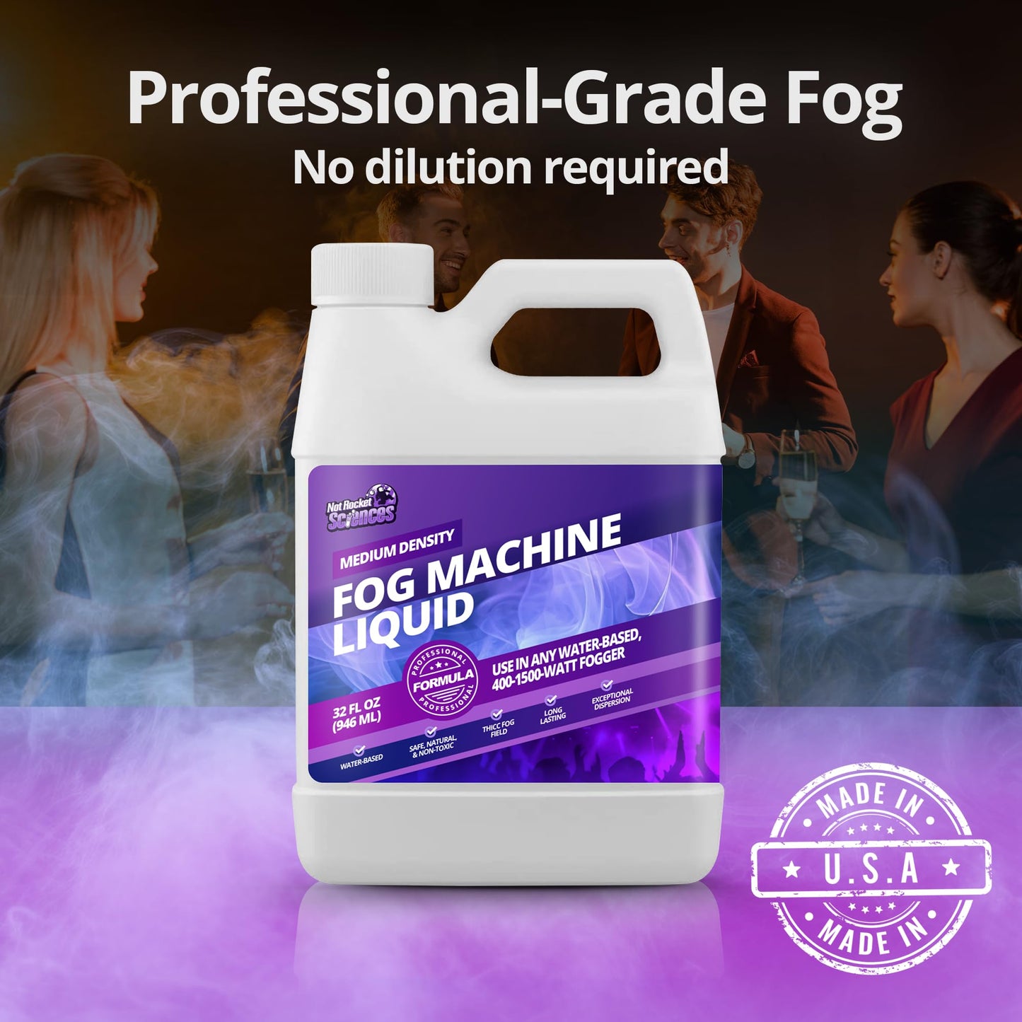 32oz Fog Machine Liquid Smoke - Medium Density Smoke Machine, Fog Juice for 400-1500 Watt Foggers, Water-Based, Lasting & Ultra Thick Atmosphere, Ideal for Concerts, Parties & Events