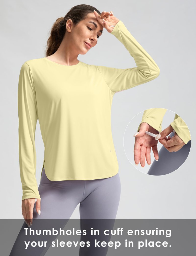 Women's Sun Shirts UPF 50+ Long Sleeve UV Protection Shirt Lightweight Quick Dry Workout Hiking Tops for Women(Light Yellow,S)